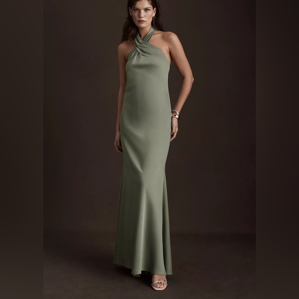 BHLDN Ruby halter twist bridesmaid dress in Moss